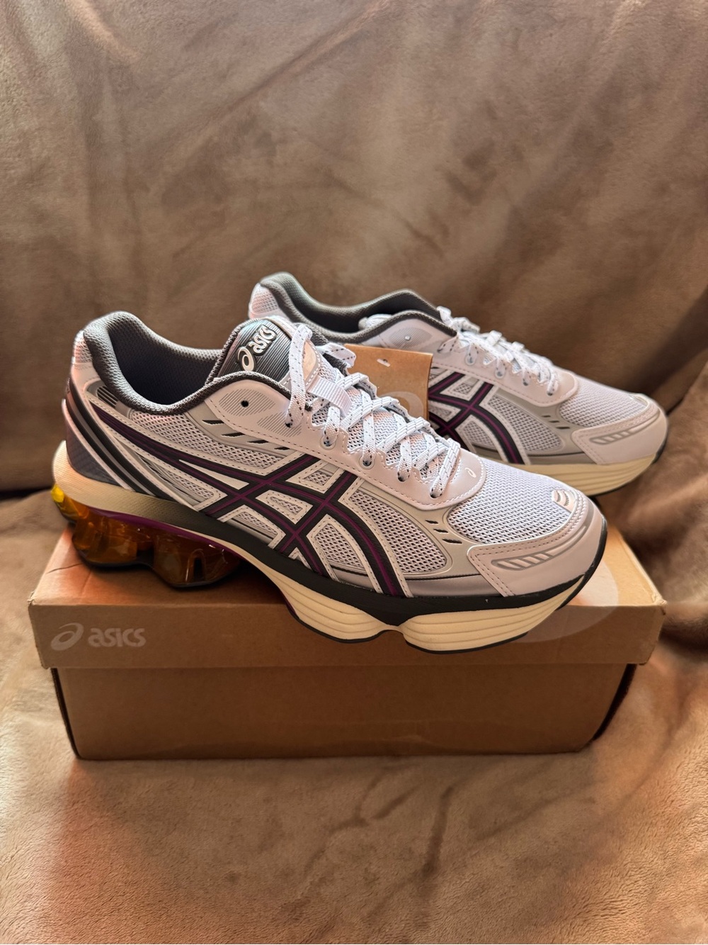 ASICS Women's White and Purple Athletic Sneakers with Amber Heel Pods